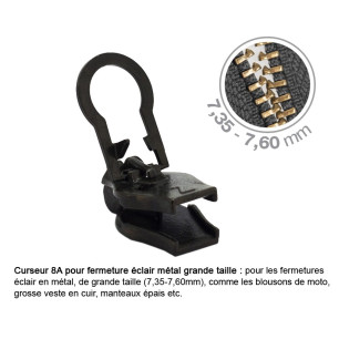 Curseurs fermeture éclair GM métal 8A