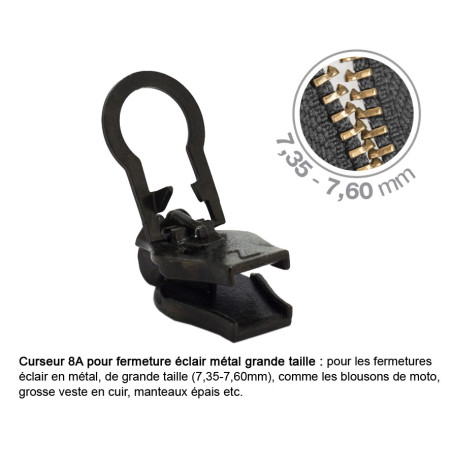 Curseurs fermeture éclair GM métal 8A