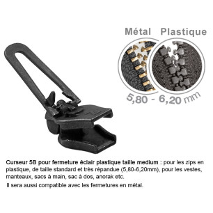 Curseurs fermeture éclair MM plastique 5B