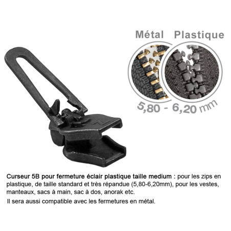 Curseurs fermeture éclair MM plastique 5B