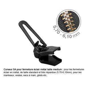 Curseurs fermeture éclair MM métal 5A