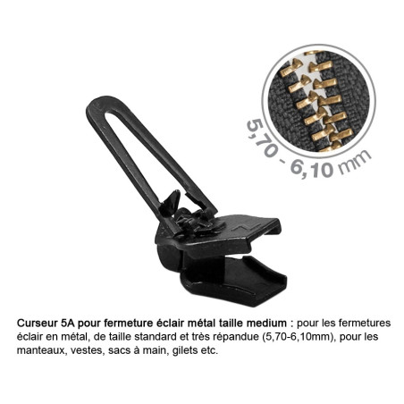 Curseurs fermeture éclair MM métal 5A