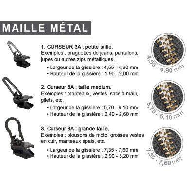 2 curseurs pour fermetures métal petit modèle Zlideon
