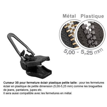 Curseurs fermeture éclair PM plastique 3B