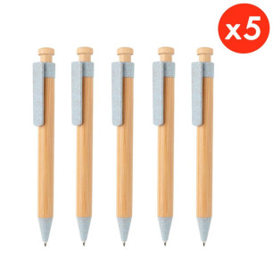 5 stylos en bambou avec clip