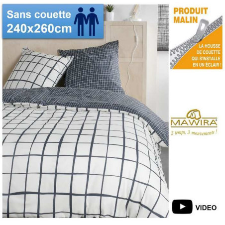 Housse zippée 240X260 Graphik blanc et bleu