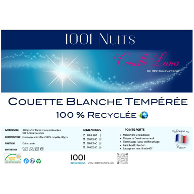 1001 Innovations couette tempérée recyclée 140x200 cm Luna 300gr