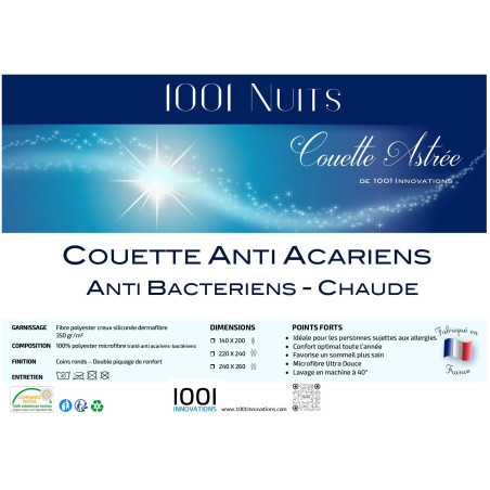 Couette Anti Acariens - Anti Bactériens  Chaude 220x240 cm Astrée