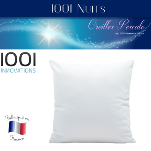 Oreiller Coton Percale 60x60, 91 fils, 550gr fibres creuses siliconnée soufflée 1001 Innovations