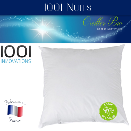 Oreiller Bio Coton 65x65 600gr fibres creuses siliconnée soufflée 1001 Innovations