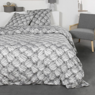 Parure de lit 2 personnes 220X240 Flanelle gris clair imitation lainage