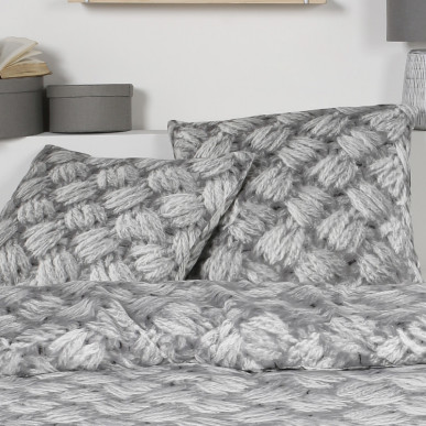 Parure de lit 2 personnes 220X240 Flanelle gris clair imitation lainage