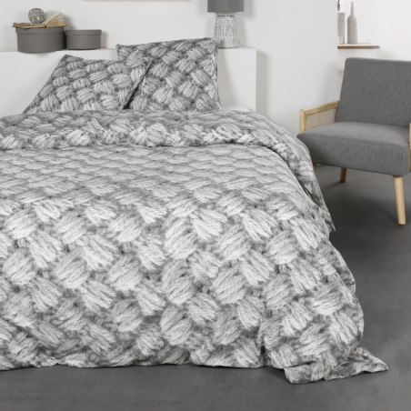 Parure de lit 2 personnes 240X260 Flanelle gris clair imitation lainage
