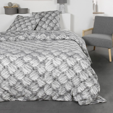 Parure de lit 2 personnes 240X260 Flanelle gris clair imitation lainage