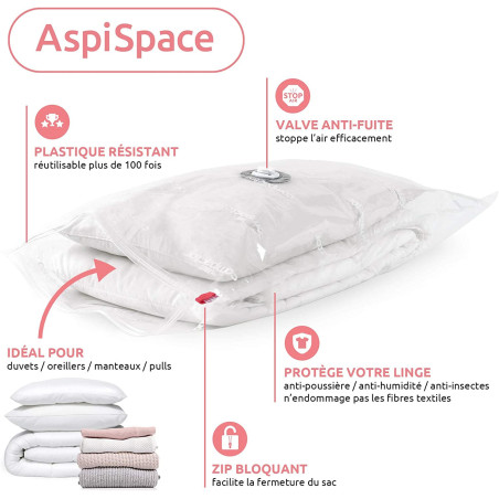 lot de 5 housses de rangement sous vide moyen modèle 100x80 cm