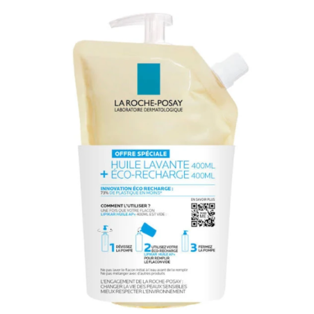 La Roche-Posay Huile Lavante Relipidante Anti-Irritation 400ml + Recharge 400 ml