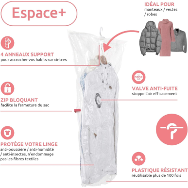 2 Sacs sous vide Compactor pour manteaux, housses de rangement parkas