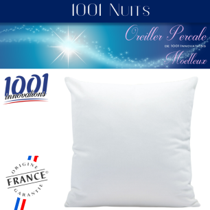 Oreiller Coton Percale Moelleux 65x65, 91 fils, 600gr fibres creuses siliconée soufflée 1001 Innovations