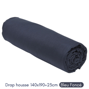 Drap Housse 140X190+23 2 personnes Coton 57 fils Bleu foncé