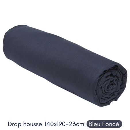 Drap Housse 140X190+23 2 personnes Coton 57 fils Bleu foncé