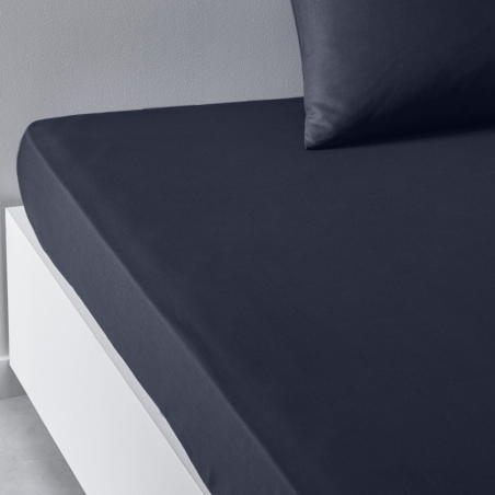 Drap Housse 140X190+23 2 personnes Coton 57 fils Bleu foncé
