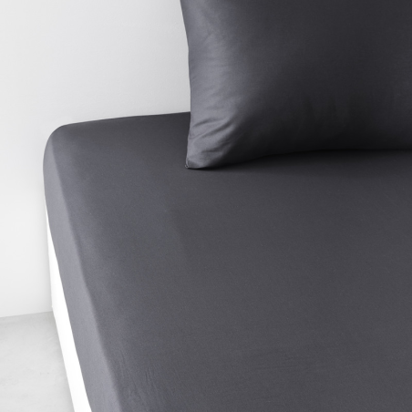 Drap Housse 140X190+23 2 personnes Coton 57 fils Gris foncé