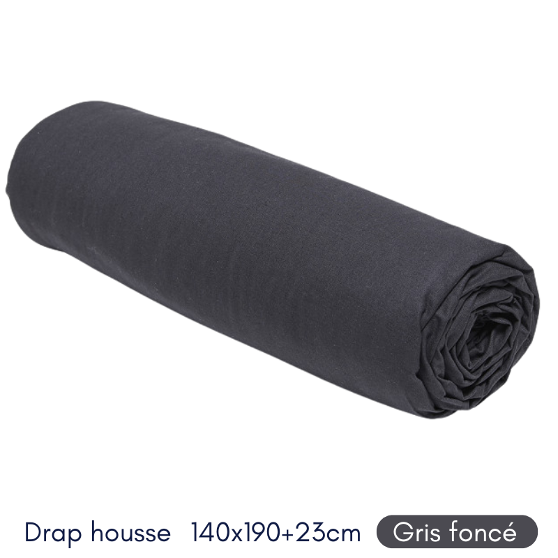 Drap Housse 160X200+23 2 personnes Coton 57 fils Gris foncé Drap Housse 160X200+23 2 personnes Coton 57 fils Gris foncé