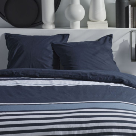 Parure de lit Mawira Rayures bleues 240x260 cm - Reconditionné
