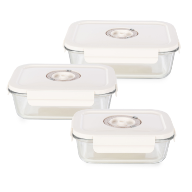 Lot de 3 boîtes alimentaires sous vide en VERRE + dateur et pompe intégrée